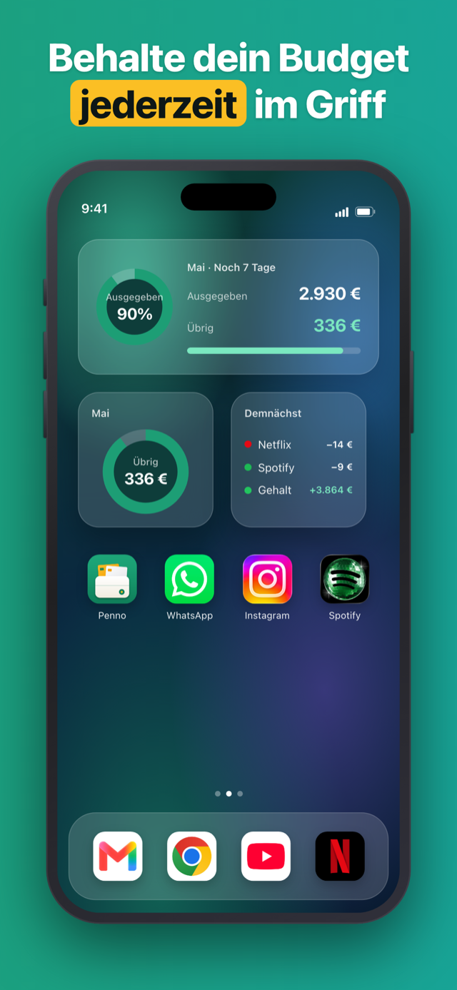 Penno home-screen and lock-screen budget widgets