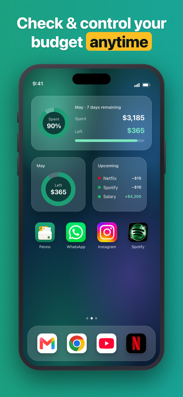 Penno home-screen and lock-screen budget widgets
