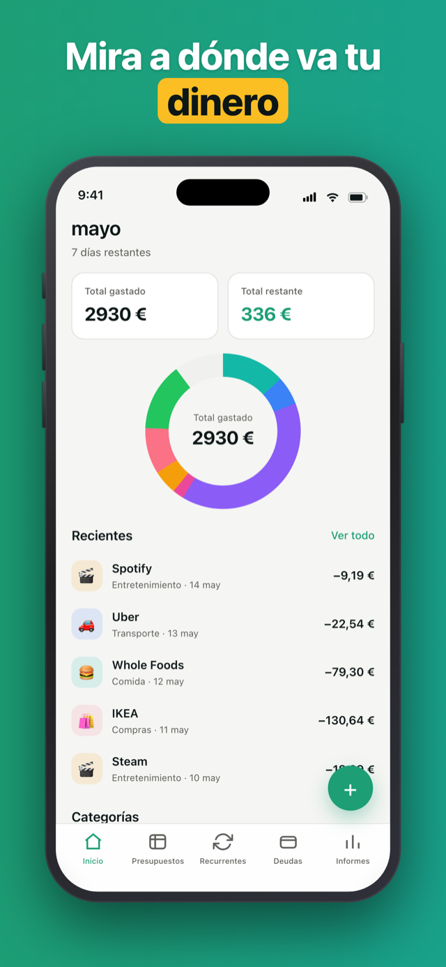 Penno home screen with the monthly spending donut