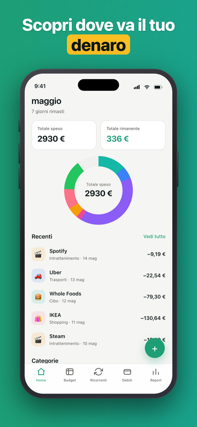 Penno home screen with the monthly spending donut