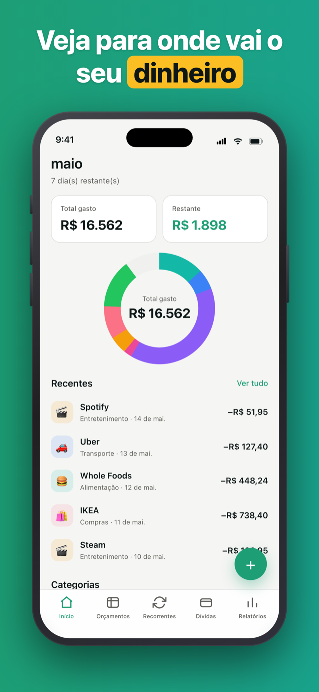 Penno home screen with the monthly spending donut