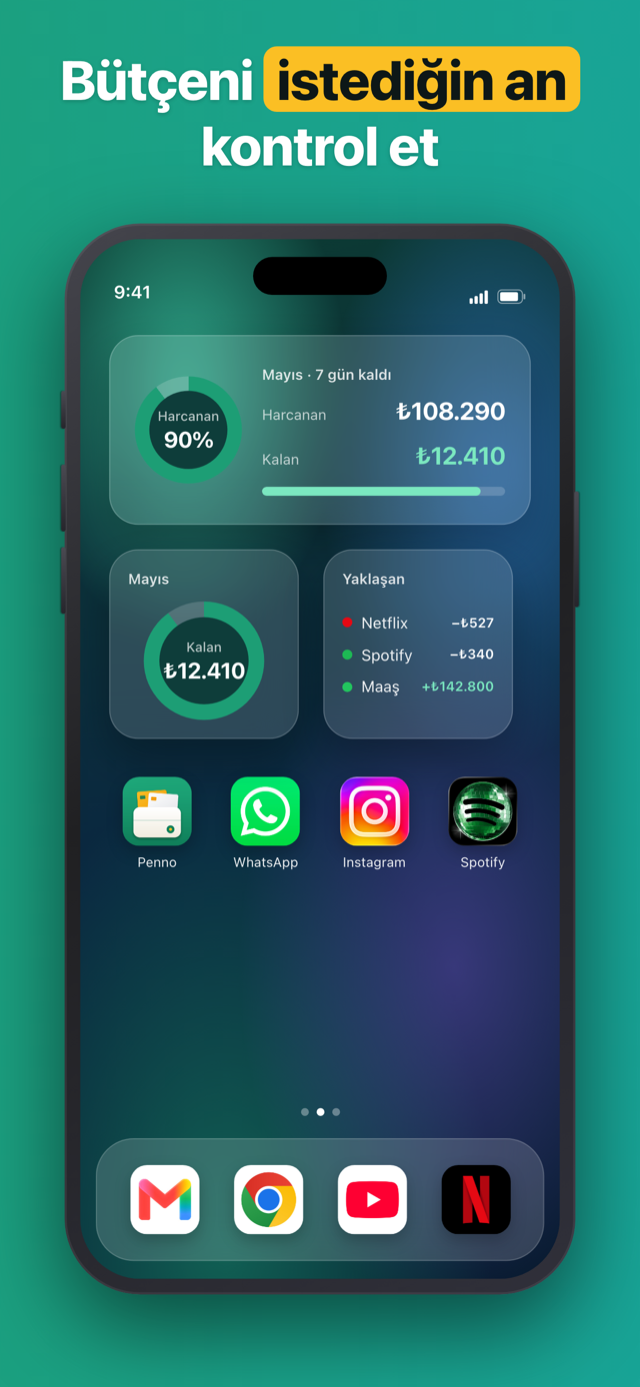 Penno home-screen and lock-screen budget widgets